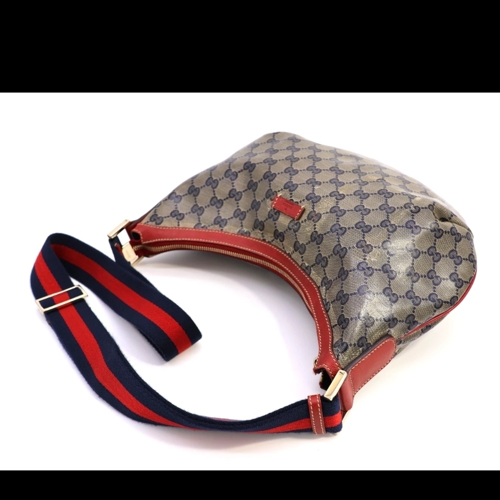 Authentic Gucci Blue Monogram Canvas Crossbody Bag with Red Trim With COA - Picture 2 of 16